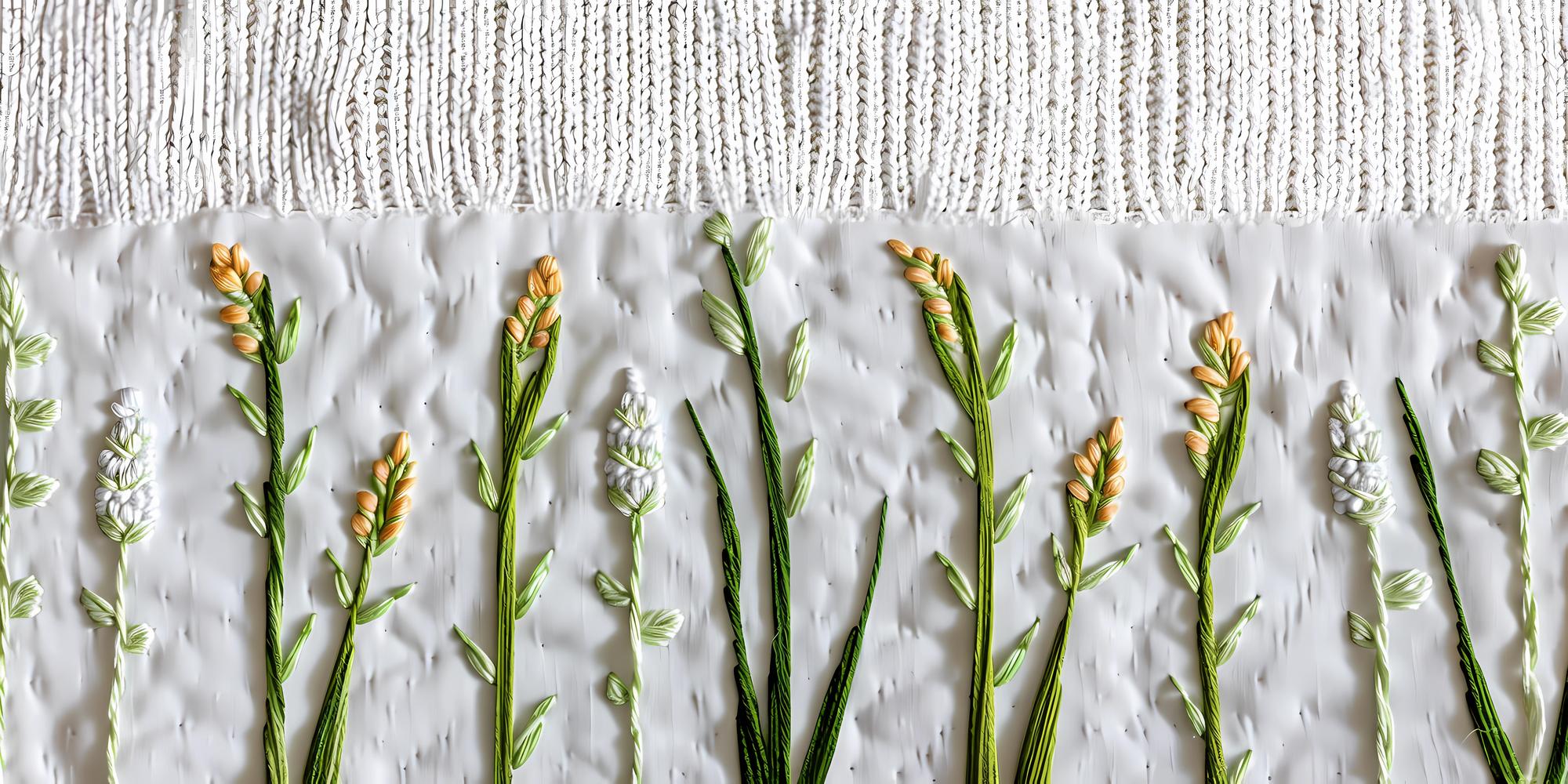 Embroidered linen table runner with botanicals