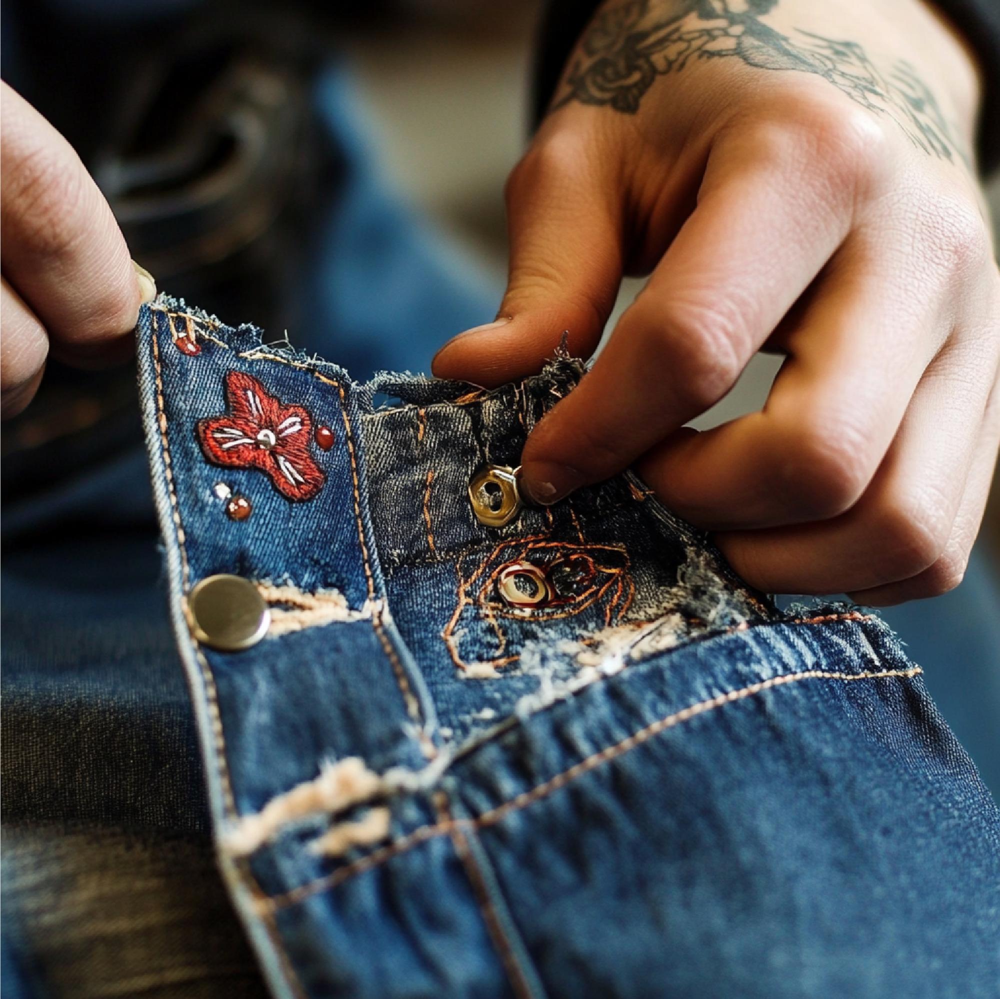 Delicate embroidered pocket on denim jacket