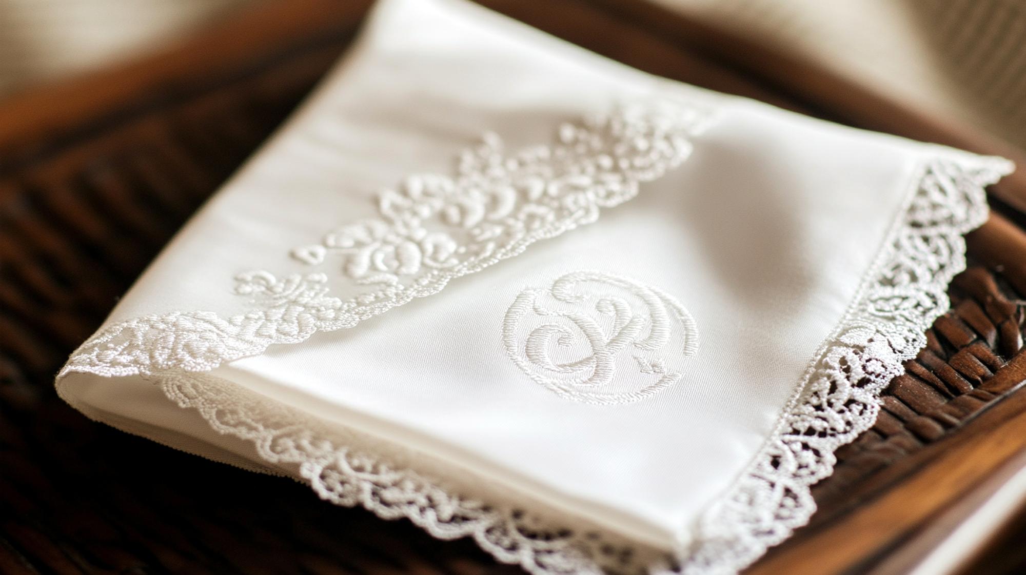 Custom embroidered bridal handkerchief with initials